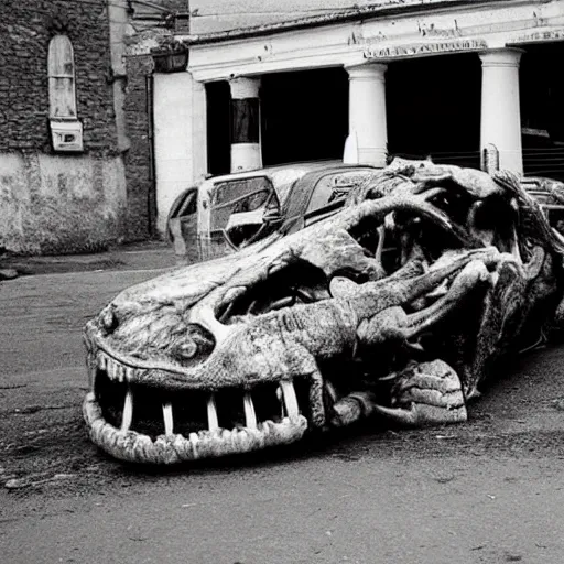 Prompt: car made out of flesh and bones, gorey, awful, cinematic, pretty