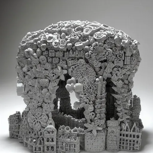 Image similar to hyper detailed sculpture out of carved sugar cubes,