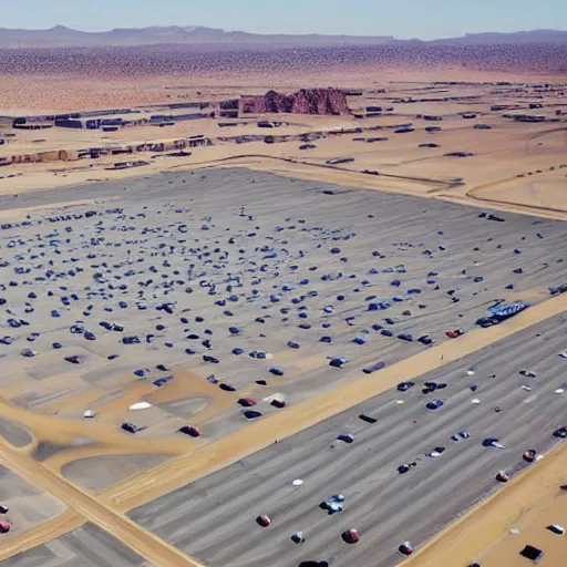 Image similar to giant walmart with a very big parking lot at the sahara desert, 2 0 2 2