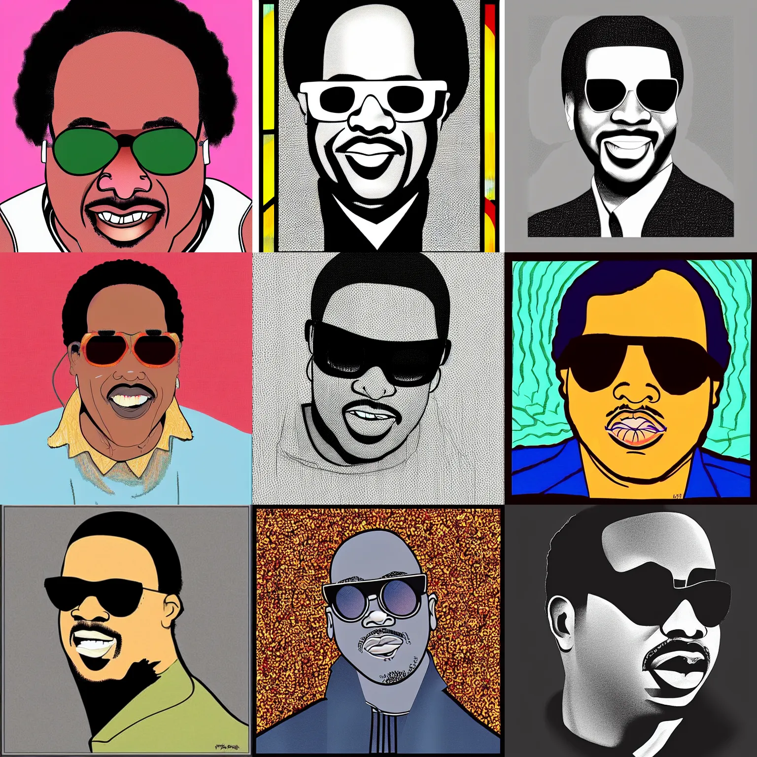 Prompt: “Stevie Wonder drawn in the style of Patrick Nagel, 4K, high quality”