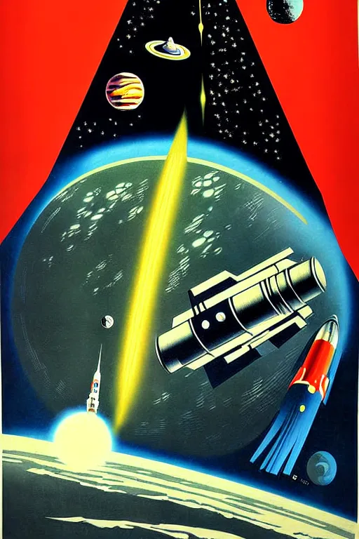 Image similar to space, spaceship, ussr poster, art by grewski