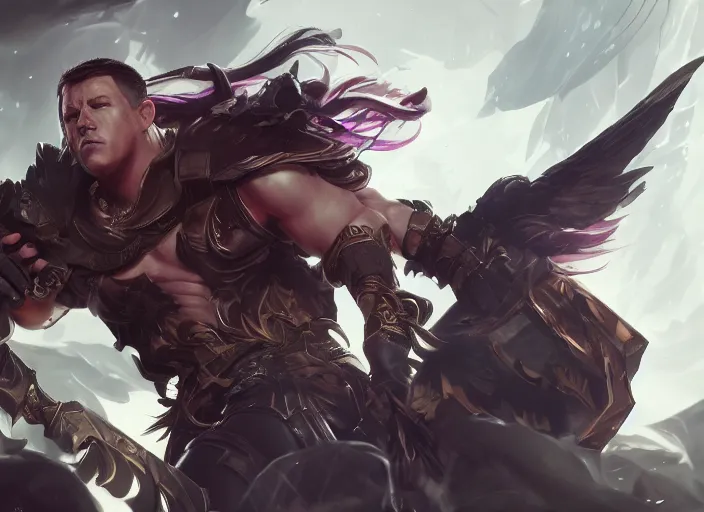 Image similar to channing tatum character concept art, digital illustration, trending on artstation, intricate details, epic composition, sharp focus, 8 k uhd, masterpiece, league of legends splash art