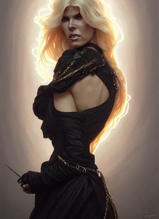 Image similar to portrait of victoria silvstedt as a lady, collar and leash, jewelry, greek, dark, intricate, headshot, highly detailed, digital painting, artstation, concept art, sharp focus, cinematic lighting, illustration, art by artgerm and greg rutkowski, alphonse mucha, cgsociety