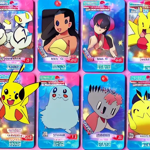 Image similar to pokemon cards with snooki, joe biden, nicki minaj, kim kardashian, osama bin laden, pokemon anime style, hd 8k image high detail, at target