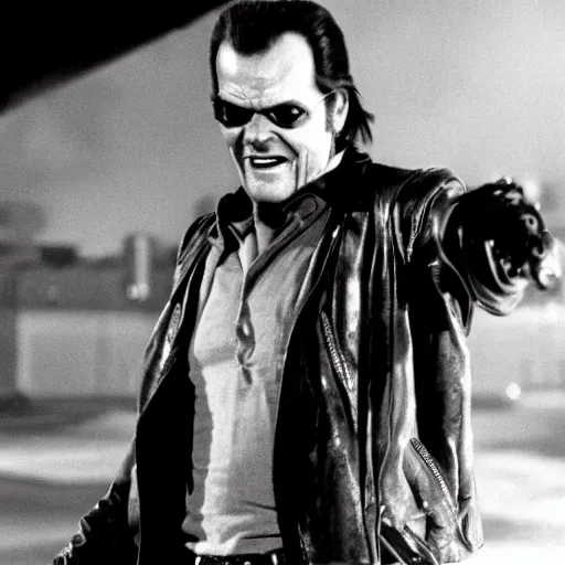 Image similar to Jack Nicholson playing Terminator, action scene