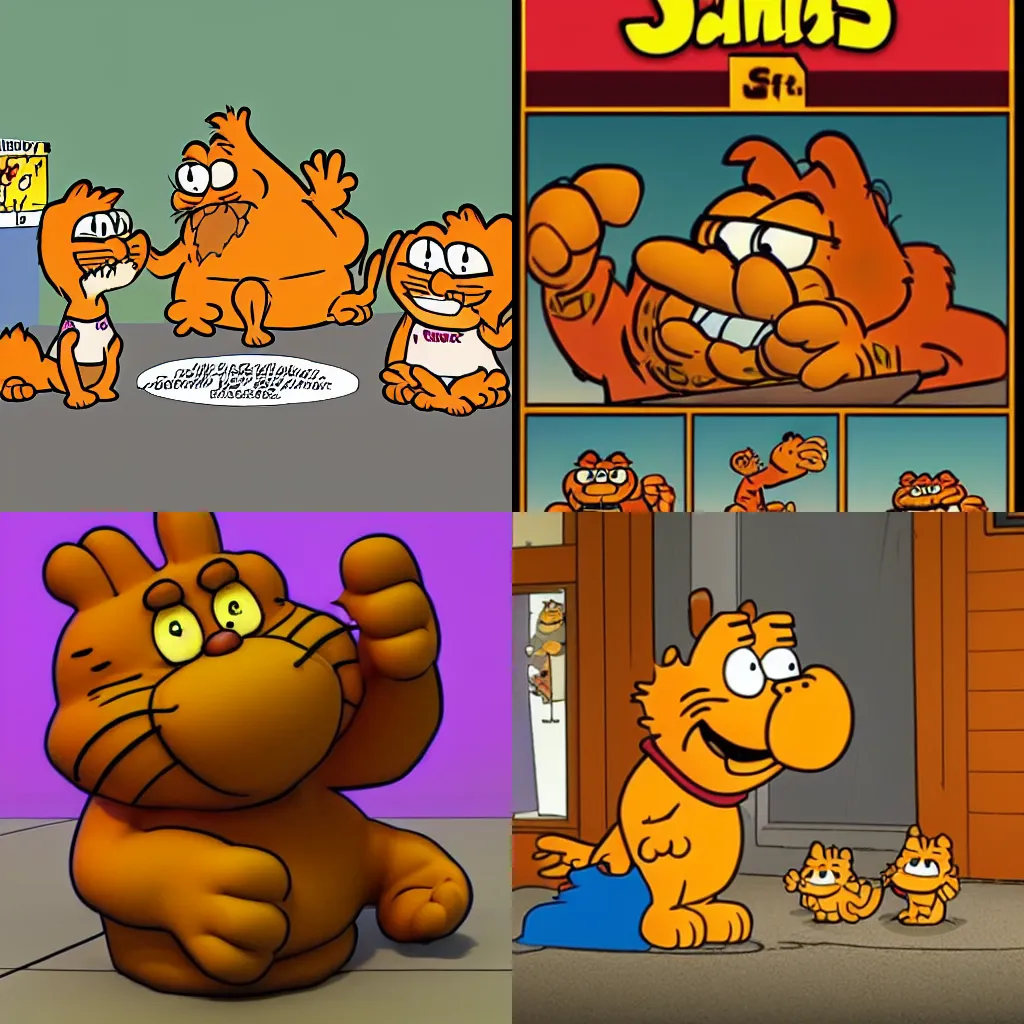 Prompt: Garfield comic by Jim Davis, cgi stylized