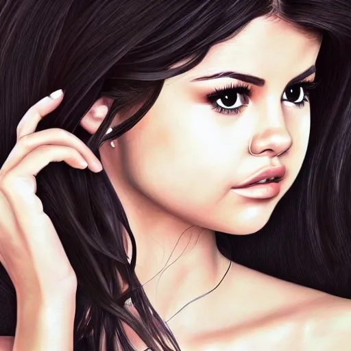 Image similar to photorealistic digital painting of selena gomez as celery, hd, artstation, 4 k wallpaper