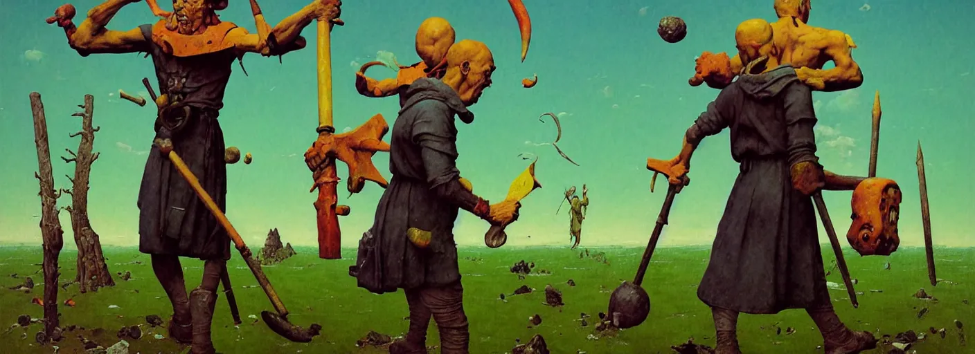 Image similar to full - body portrait surreal colorful clay fighting barbarian rpg character concept art anatomy, action pose, very coherent and colorful high contrast masterpiece by norman rockwell franz sedlacek hieronymus bosch dean ellis simon stalenhag rene magritte gediminas pranckevicius, dark shadows, sunny day, hard lighting, reference sheet white! background