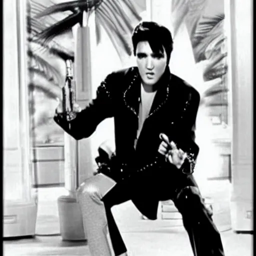 Image similar to elvis as tony montana in scarface