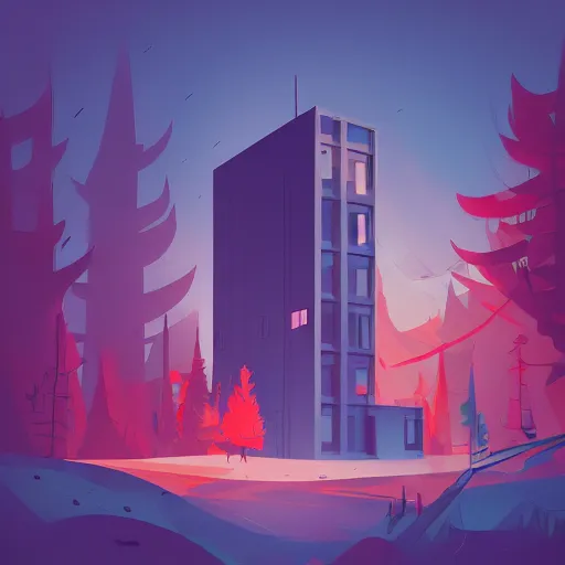 Image similar to an illustration of a post - modern building in the woods, real light and shadow, trending on artstation, central composition, shape focus, high detailed, by anton fadeev