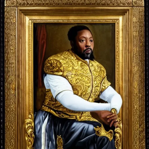 Image similar to Baroque portrait painting of coach Tomlin sitting on a throne as the Emperor of the NFL