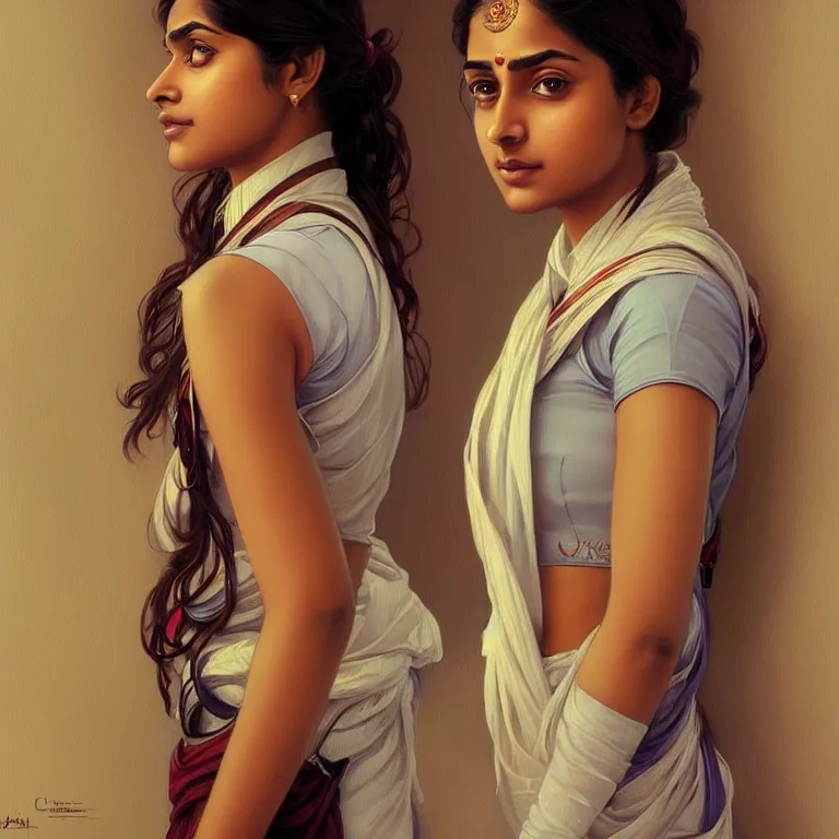 Image similar to Anxious pretty young Indian doctor in modern clothes waiting at the airport, portrait, sci-fi face, elegant, highly detailed, digital painting, artstation, concept art, smooth, sharp focus, illustration, art by artgerm and greg rutkowski and alphonse mucha