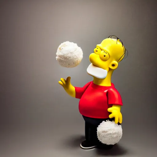 Prompt: a Homer Simpson doll in a snowball, photo studio, professional photo, HDR