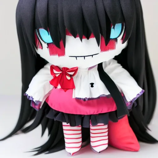 Prompt: cute fumo plush of a girl who loves to watch horror movies and scare her friends