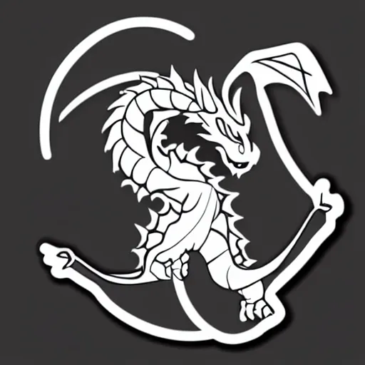 Image similar to svg sticker, centered, round-cropped, white-space-surrounding, Dragon listening to headphones, flat colors, vector art