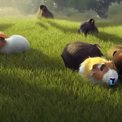 Prompt: a group of guinea pig that are in the grass, concept art by senior environment artist, cgsociety, furry art, artstation hq, playstation 5 screenshot