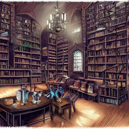 Prompt: concept art of the ravenclaw common room in hogwarts, beautiful decorative bookshelves, library style room, high res, artstation