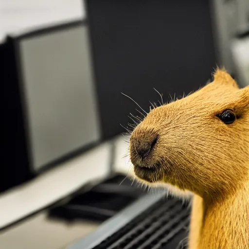 Prompt: A picture of a capybara programming a computer