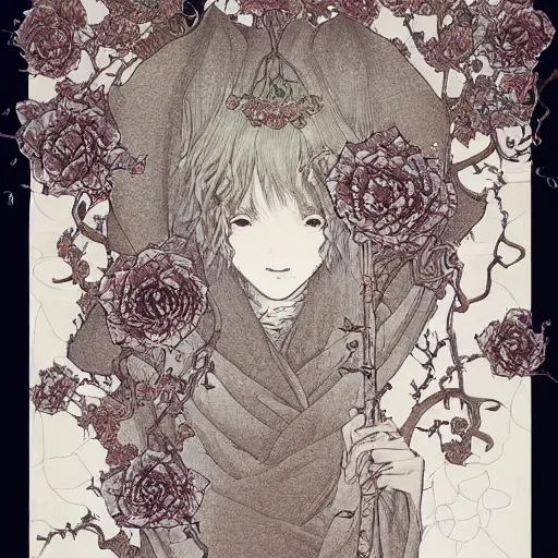 Prompt: a ultra detailed matte of a wizard staff, roses, crystals, vines, by Takato Yamamoto, trending on ArtStation,