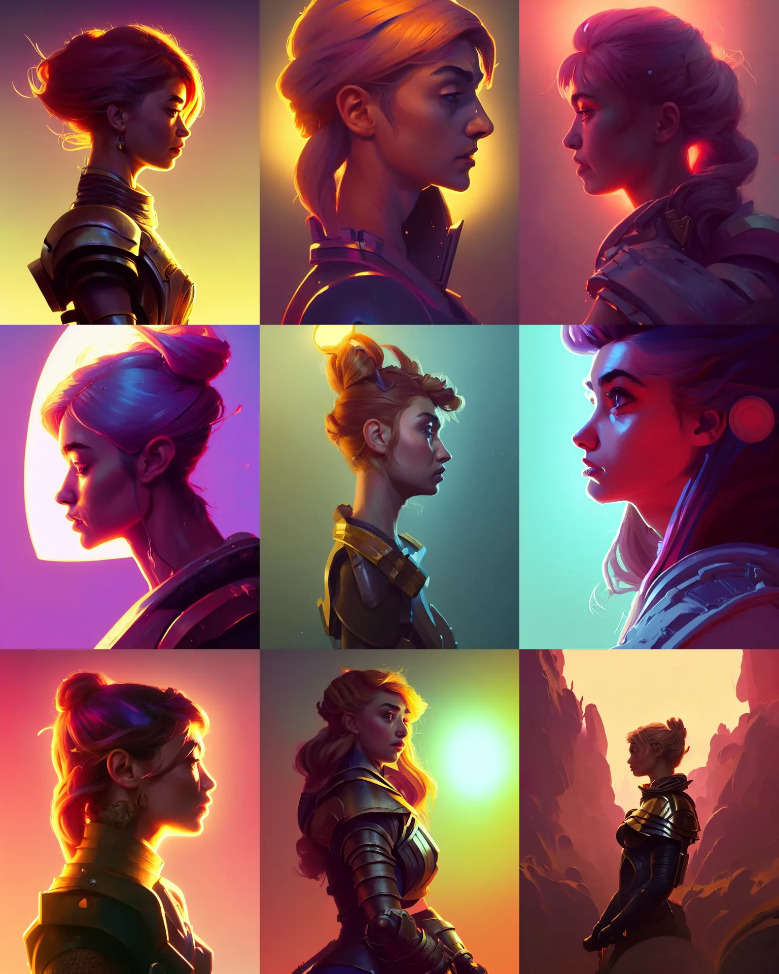 Prompt: side - profile medium shot portrait, imogen poots paladin, backlit, key lighting, smooth, gaudy colors, unreal engine render, octane render aesthetic, gloomhaven, arcane matte painting concept art, official fanart behance hd artstation by james gilleard, jesper ejsing, lois van baarle, ilya kuvshinov