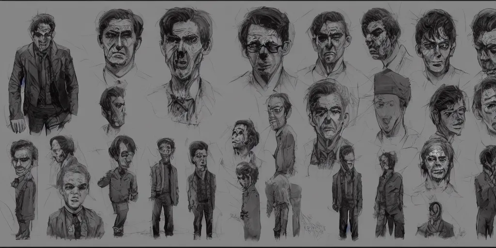 Image similar to norman bates, character sheet, concept design, contrast, kim jung gi, greg rutkowski, zabrocki, karlkka, jayison devadas, trending on artstation, 8 k, ultra wide angle, pincushion lens effect