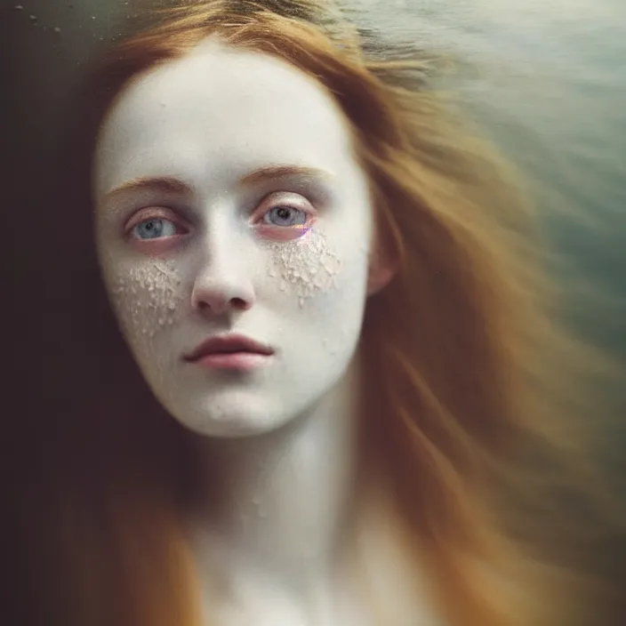 Image similar to Kodak Portra 400, 8K,ARTSTATION, Caroline Gariba, soft light, volumetric lighting, highly detailed, britt marling style 3/4 , extreme Close-up portrait photography of a beautiful woman how pre-Raphaelites,inspired by Ophelia paint, the face emerges from water of Pamukkale, underwater face, hair are intricate with highly detailed realistic beautiful flowers , Realistic, Refined, Highly Detailed, interstellar outdoor soft pastel lighting colors scheme, outdoor fine art photography, Hyper realistic, photo realistic