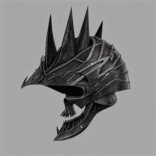 Prompt: crow skull helmet, headshot, side elevation, fantasy, dark souls, b & w, concept art