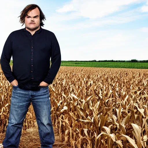 Image similar to jack black in a cornfield, staring creepily