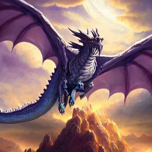 Prompt: giant dragon flying in the sky, epic fantasy style art, galaxy theme, by Greg Rutkowski, hearthstone style art, 56% artistic