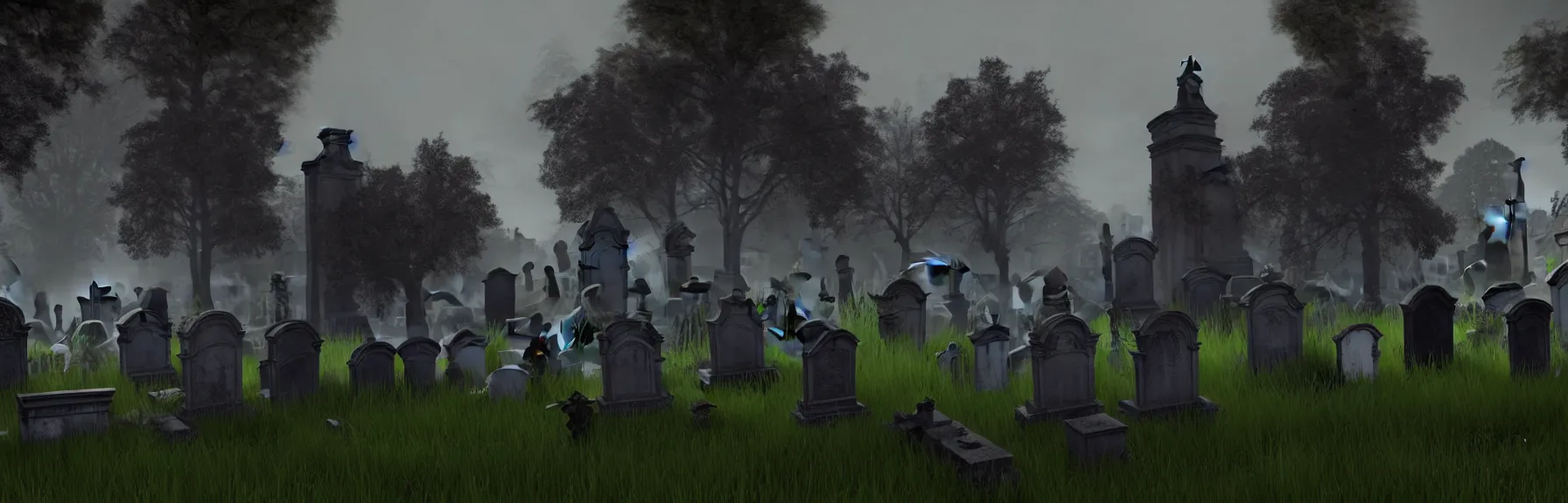 Image similar to a graveyard in front of a strange abandoned dilapidated building, multiple tombstones, cemetery of possessed spirits; very detailed, by Adolf Hitler, Thomas Gainsborough; artstation, unreal engine 5