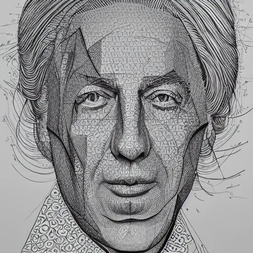 Prompt: Geometrically surreal Silvio Berlusconi extremely high detail, photorealistic, intricate line drawings, dotart, album art in the style of James Jean