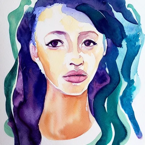 Image similar to watercolor art on paper, aquarius girl portrait, highly detailed, artstation, masterpiece, award - winning