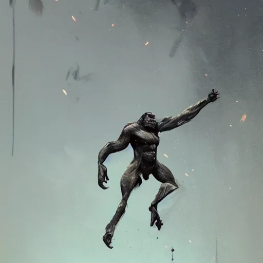 Prompt: a gorilla performing on stage at Coachella, dramatic lighting, illustration by Greg rutkowski, yoji shinkawa, 4k, digital art, concept art, trending on artstation