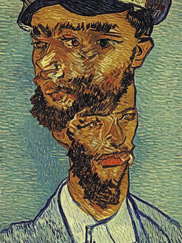 Prompt: portrait of a singular Lewis Hamilton by Van Gogh