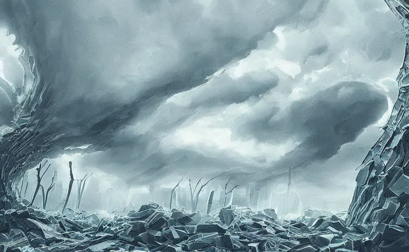 Prompt: A tornado made of cash and Ethereum, landscape art, concept art, intense