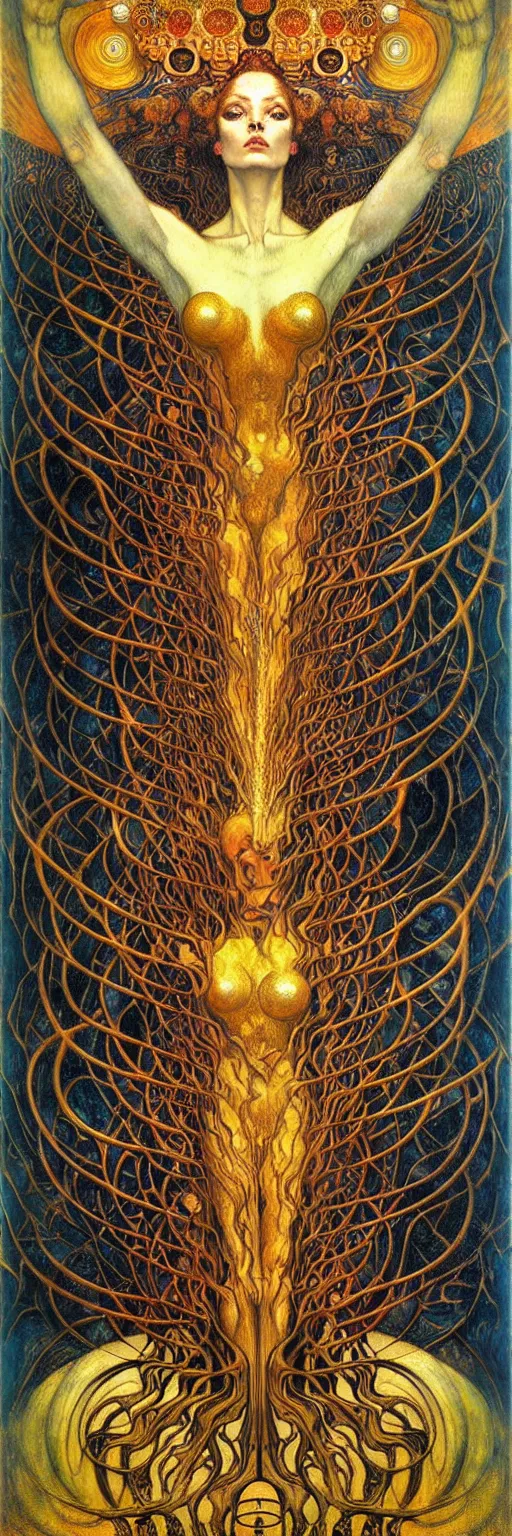 Image similar to Divine Chaos Engine by Karol Bak, Jean Delville, William Blake, Gustav Klimt, and Vincent Van Gogh, symbolist, visionary