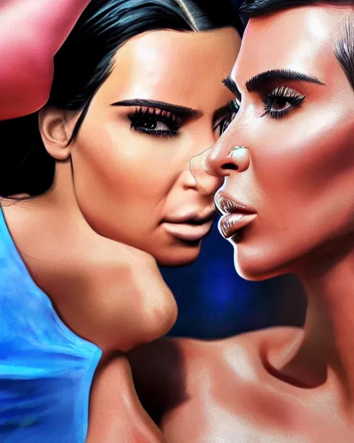 Prompt: an insanely realistic, insanely detailed, high definition photograph of kim kardashian getting punched in the face, 8 k, hd, portrait, print quality,