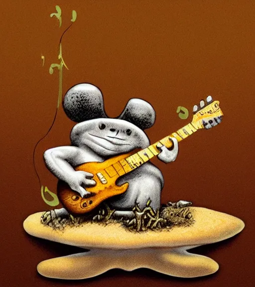 Prompt: a toad on a mushroom playing guitar