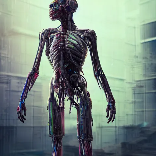 Image similar to biopunk cyborg awakening highly detailed anatomy in the style of beeple, award winning, cg society, unreal engine, photorealistic, hyperrealism, intricate