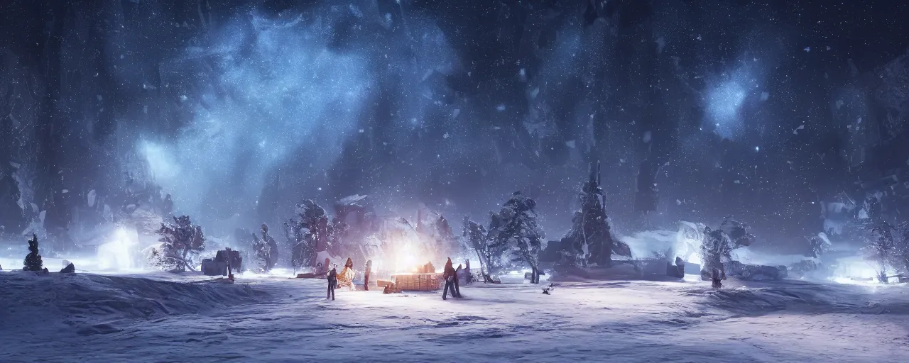Prompt: winter nights with clear sky and stars and milky way galaxy 8 k uhd, unreal engine, octane render in the artstyle of finnian macmanus, john park and greg rutkowski