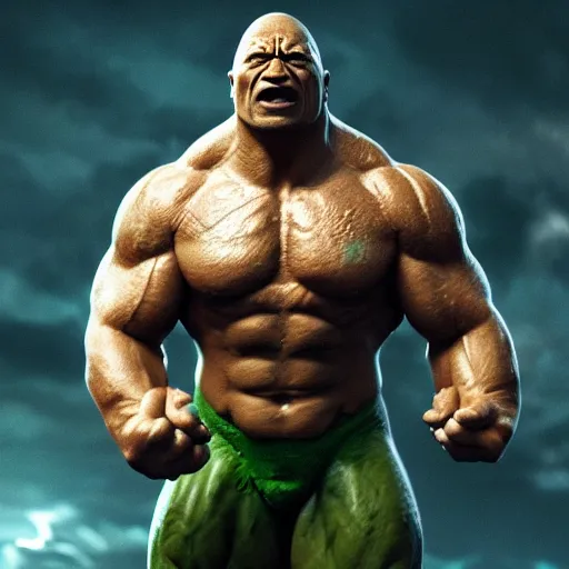 Image similar to dwayne johnson as the hulk by ang lee super realistic octane render 8 k extremely beautiful trending on artstation extremely violent