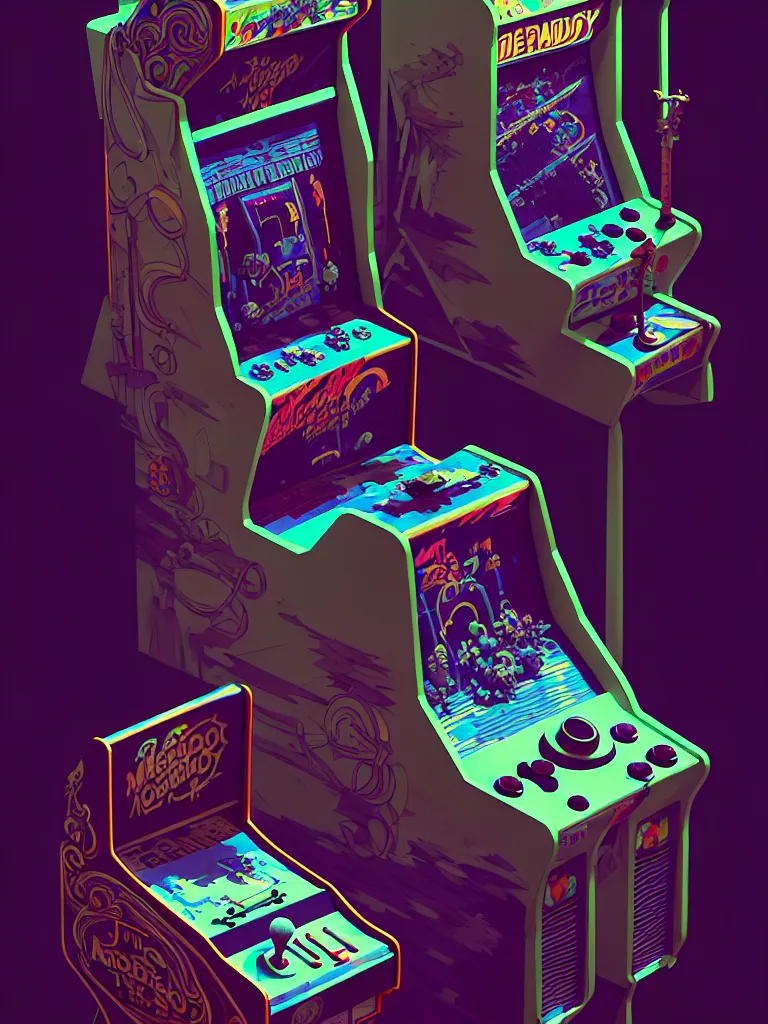 Image similar to retro arcade cabinet, moody::alejandro jodorowsky, studio ghibli, beeple and James Gilleard and Justin Gerard :: ornate, dynamic, particulate, intricate, elegant, highly detailed, centered, artstation, smooth, sharp focus, octane render, 3d