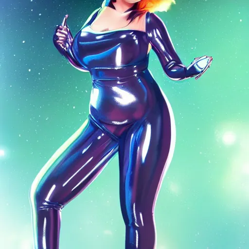 Prompt: A portrait of a cybernetic thicc girl in shiny latex catsuit. Universe background, trending on artstation, digital art, by Stanley Artgerm Lau, WLOP, Rossdraws, James Jean, Andrei Riabovitchev, Marc Simonetti, Yoshitaka Amano