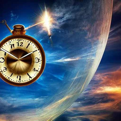 Image similar to the clock stop when you reach the end of time, surreal, transcendent plan of existence