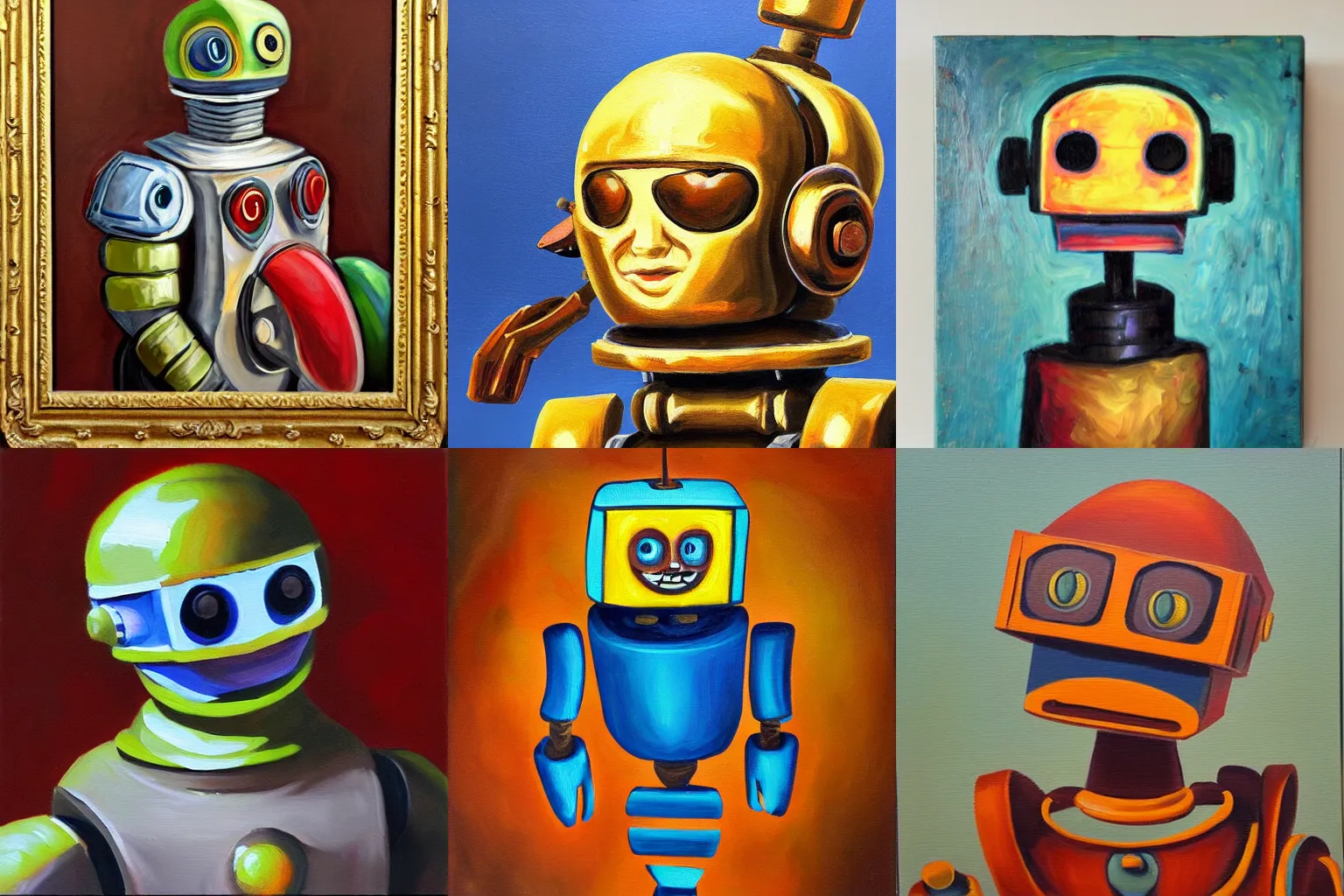 Prompt: Renaissance friendly robot, oil painting