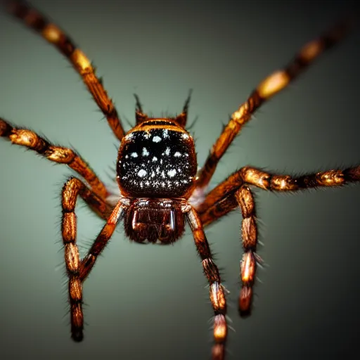 Image similar to macro lens photo of a spider, dynamic lighting, photorealistic, ultra detailed, stunning visuals, blur, studio photo, studio quality lighting, 8 k