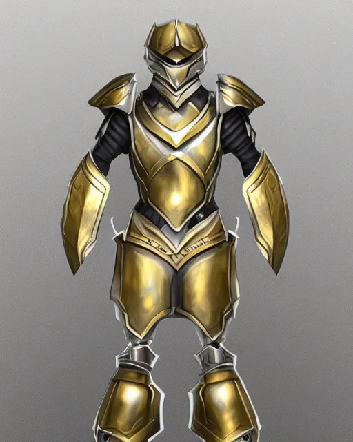 Image similar to medium armor, fantasy concept art, shiny silver with gold trim, flat shading, smooth lines, beveled edges, symmetrical, extremely clean, front view