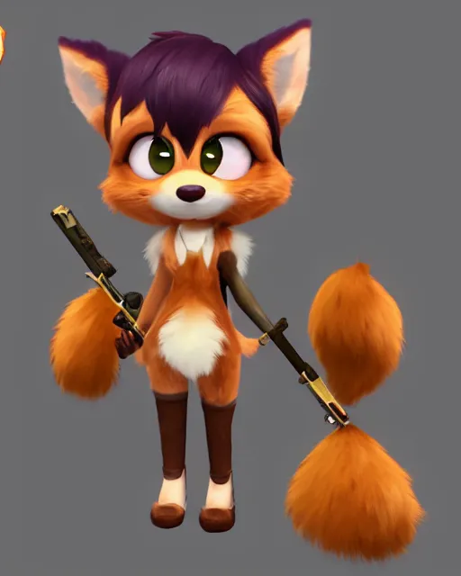 Image similar to female furry mini cute style, highly detailed, rendered, ray - tracing, cgi animated, 3 d demo reel avatar, style of maple story and zootopia, maple story gun girl, fox from league of legends chibi, soft shade, soft lighting