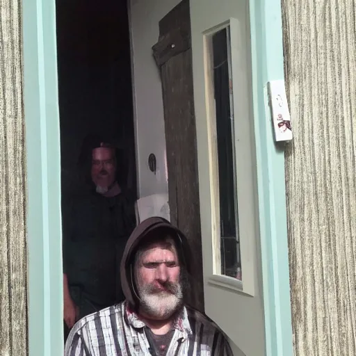 Image similar to creepy man in doorway staring at the camera