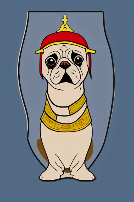 Image similar to Portrait of a pug as the pope, knight, medieval, sticker, colorful, illustration, highly detailed, simple, smooth and clean vector curves, no jagged lines, vector art, smooth